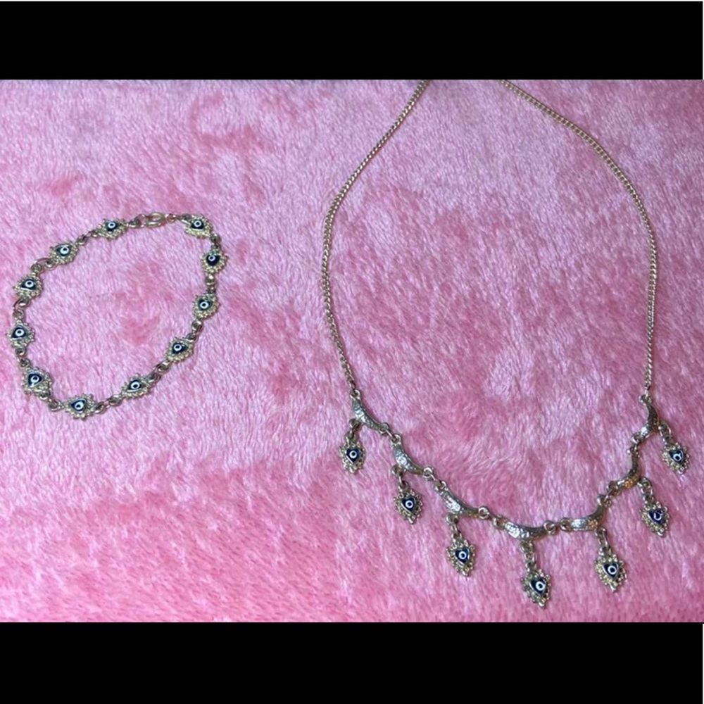 Evil Eye Jewelry Necklace and Bracelet Matching Set